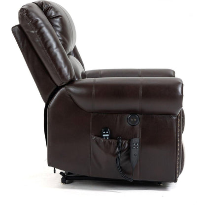 Power Lift Recliner Chair Heat Massage Dual Motor Infinite Position Up to 350 LBS, Faux Leather, Heavy Duty Motion Mechanism with USB Ports, Brown