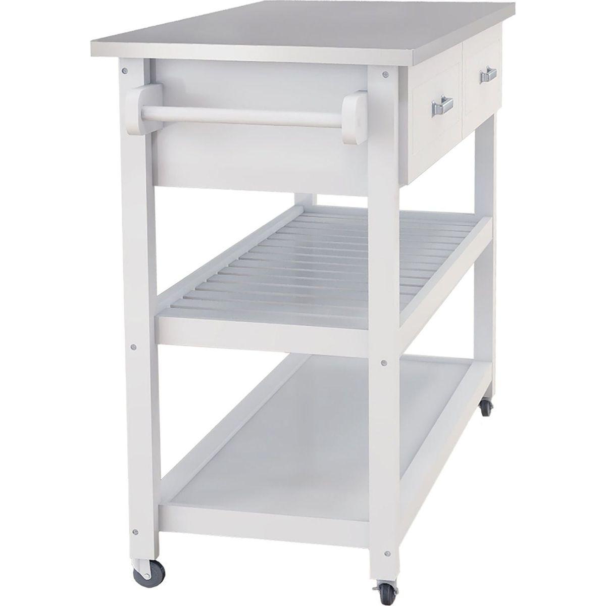 Stainless Steel Table Top White Kicthen Cart With Two Drawers