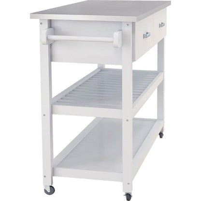 Stainless Steel Table Top White Kicthen Cart With Two Drawers