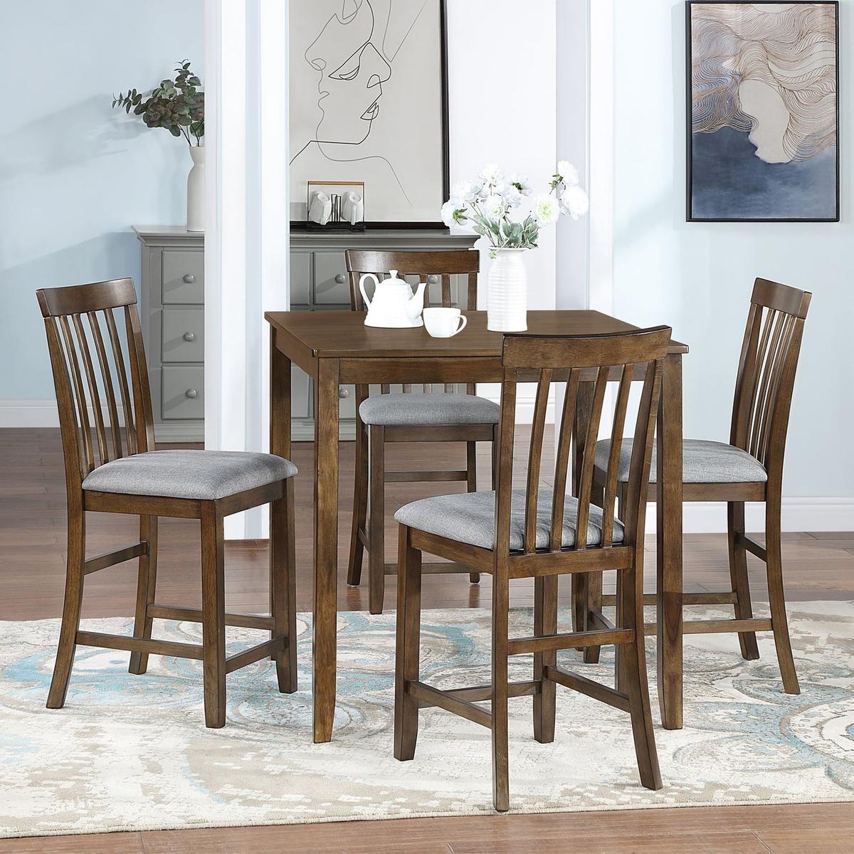 Wooden Dining Square Table, Kitchen Table for Small Space, 4 Person Counter Height Table, Walnut ONLY THE TABLE