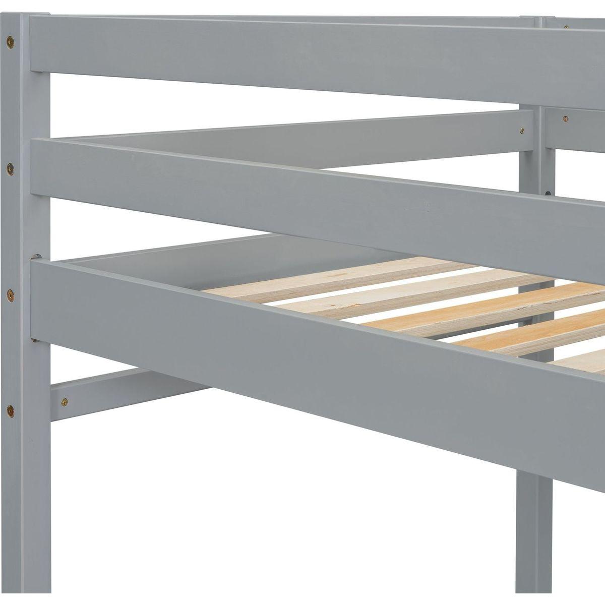 Twin High Loft Bed with Ladder landing Platform, Ladders, Guardrails,Grey
