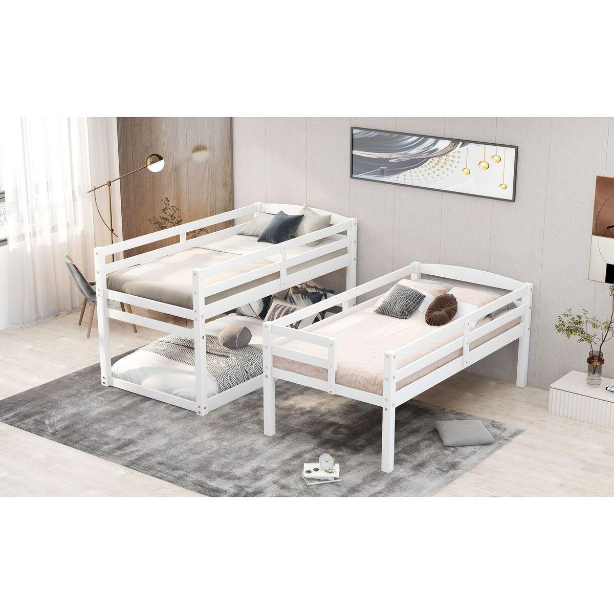 Twin Size Triple Bunk Bed with Storage Staircase,Separate Design,White