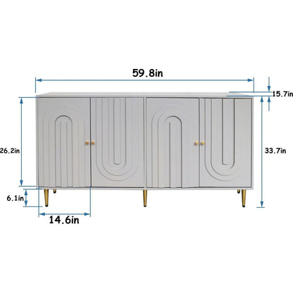 Modern Gray Lacquered 4 Door Wooden Cabinet Sideboard Buffet Server Cabinet Storage Cabinet, for Living Room, Entryway, Hallway, Office, Kitchen and Dining Room
