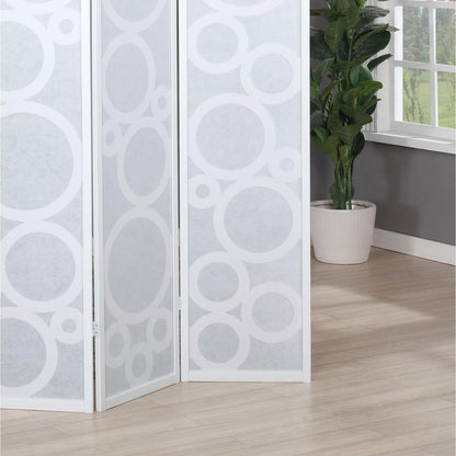 Arvada 4-Panel Wood Room Divider with Circle Pattern, White
