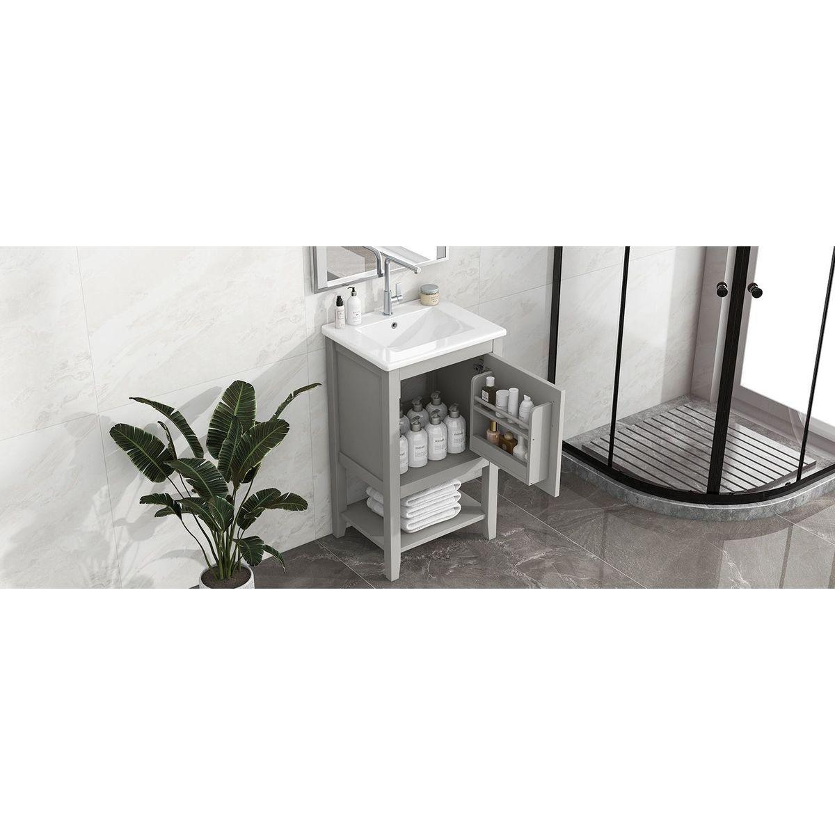 20" Bathroom Vanity with Sink, Bathroom Cabinet with Soft Closing Door, Storage Rack and Open Shelf, Grey