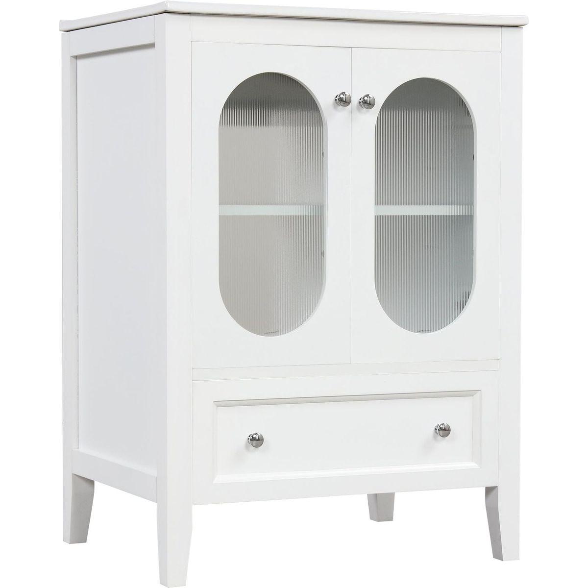 24" Bathroom Vanity with Sink, Bathroom Vanity Cabinet with One Drawer and Doors, Adjustable Shelf, Solid Wood and MDF, White