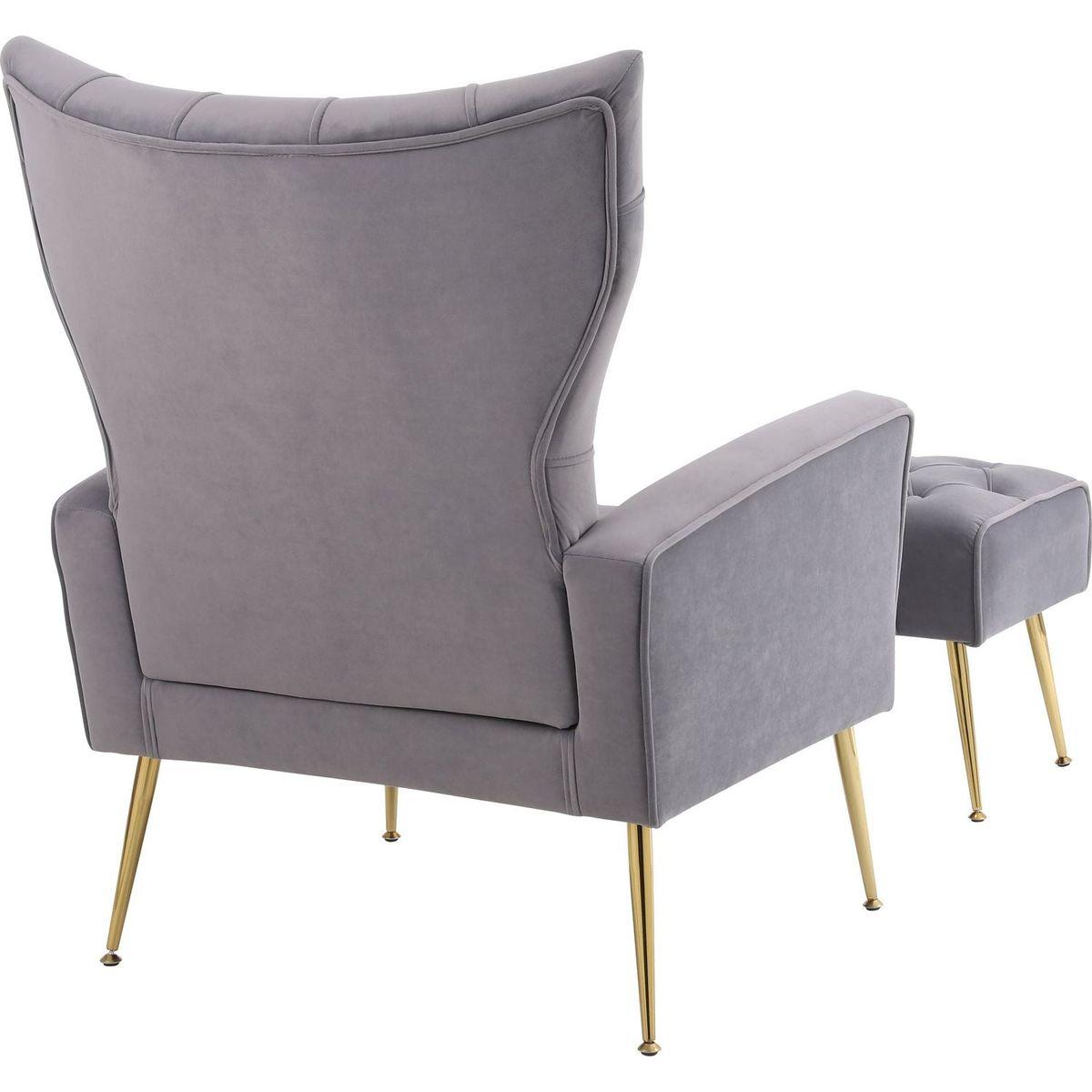 Modern Accent Chair with Ottoman, Comfy Armchair for Living Room, Bedroom, Apartment, Office (Grey)