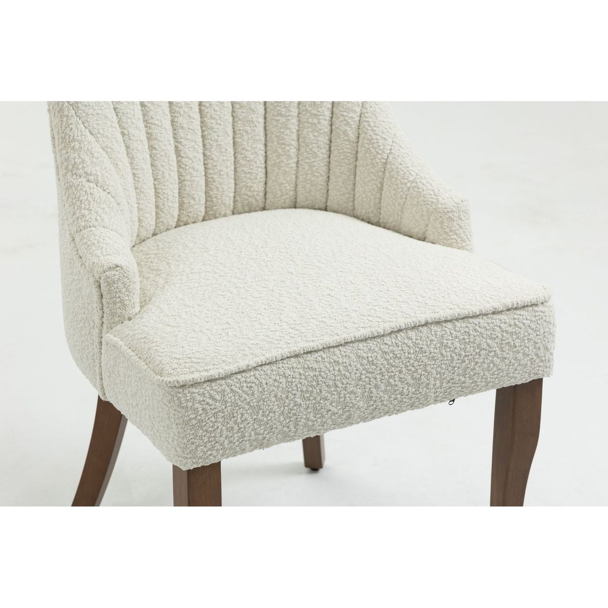 Exquisite White Boucle Upholstered Strip Back Dining Chair with Solid Wood Legs 2 Pcs