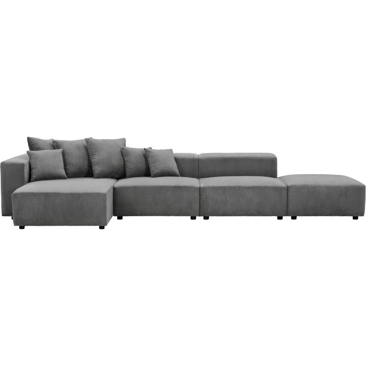 Soft Corduroy Sectional Modular Sofa 4 Piece Set, Small L-Shaped Chaise Couch for Living Room, Apartment, Office, Gray
