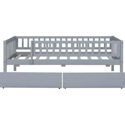 Twin Size Daybed Wood Bed with Two Drawers, Gray