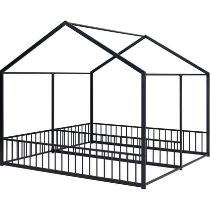 Metal Twin Size House Platform Beds, Two Shared Beds, Black
