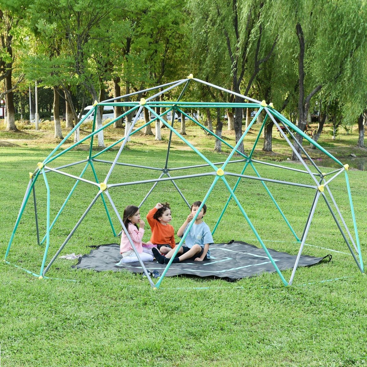 12ft Geometric Dome Climber Play Center, Kids Climbing Dome Tower with Hammock, Rust & UV Resistant Steel Supporting 1000 LBS