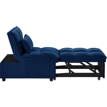 4 in1 Multi-Function Single Sofa Bed with Storage Pockets,Tufted Single Pull-out Sofa Bed with Adjustable Backrest and Pillows, Convertible Chaise Lounge, Navy