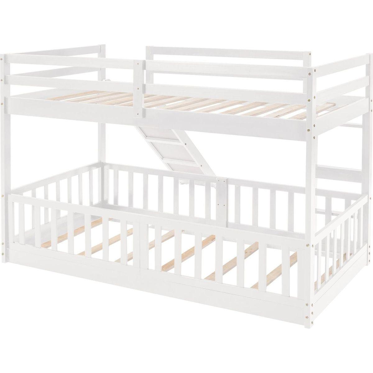 Twin Over Twin Bunk Bed with Slide and Ladder, White