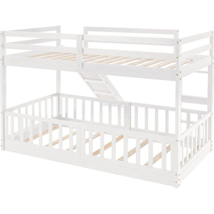 Twin Over Twin Bunk Bed with Slide and Ladder, White