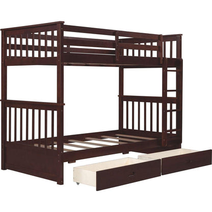 Twin-Over-Twin Bunk Bed with Ladders and Two Storage Drawers (Espresso)