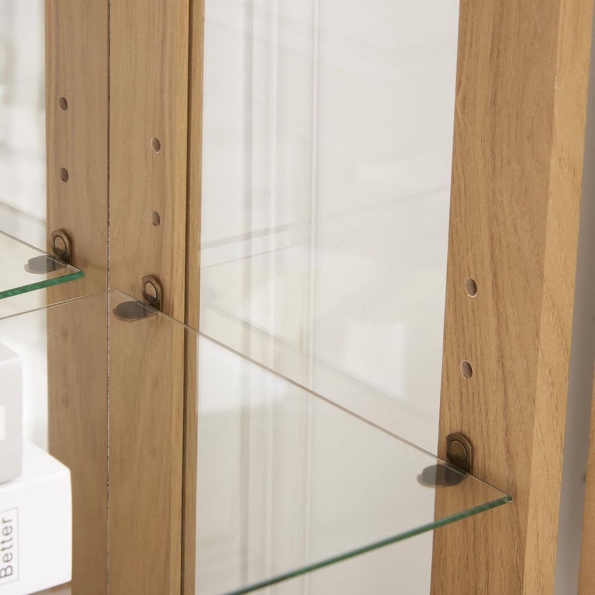 2 Doors Curio Cabinet with Tempered Glass Doors, Curio Cabinets with Mirrored Back Panel and Adjustable Shelves, Lighted Display Cabinet for Home, Office Light Bulb Included OAK