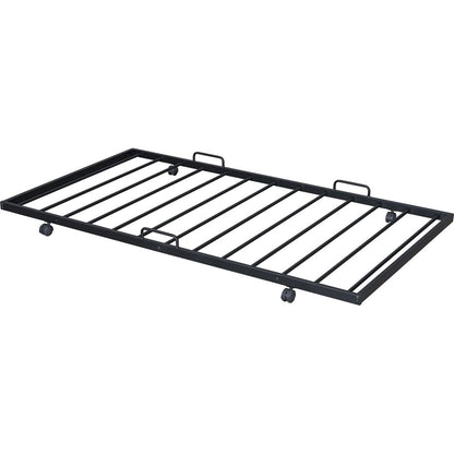 Full Size Metal House Bed with Twin Size Trundle, Black
