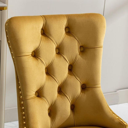 Nikki Collection Modern, High-end Tufted Solid Wood Contemporary Velvet Upholstered Dining Chair with Golden Stainless Steel Plating Legs,Nailhead Trim,Set of 2,Gold