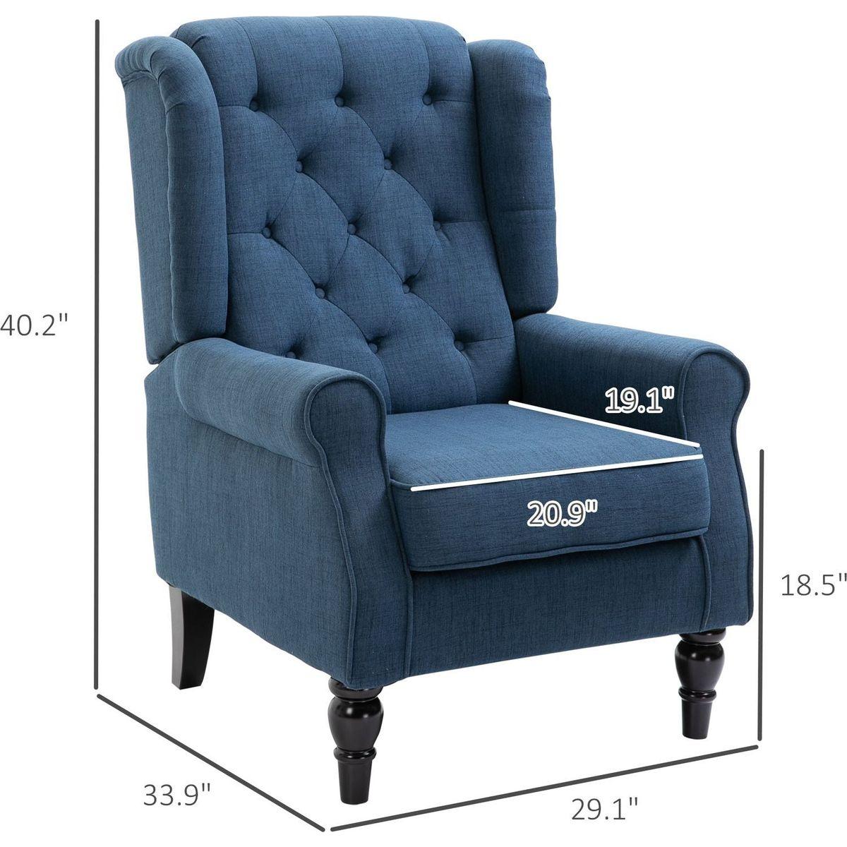 Button-Tufted Accent Chair with High Wingback, Rounded Cushioned Armrests and Thick Padded Seat, Blue