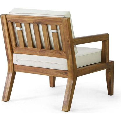 Outdoor Club Chairs with Cushions, 29" H X 26.5" W X 29" D, acacia wood + Teak Finish + Beige