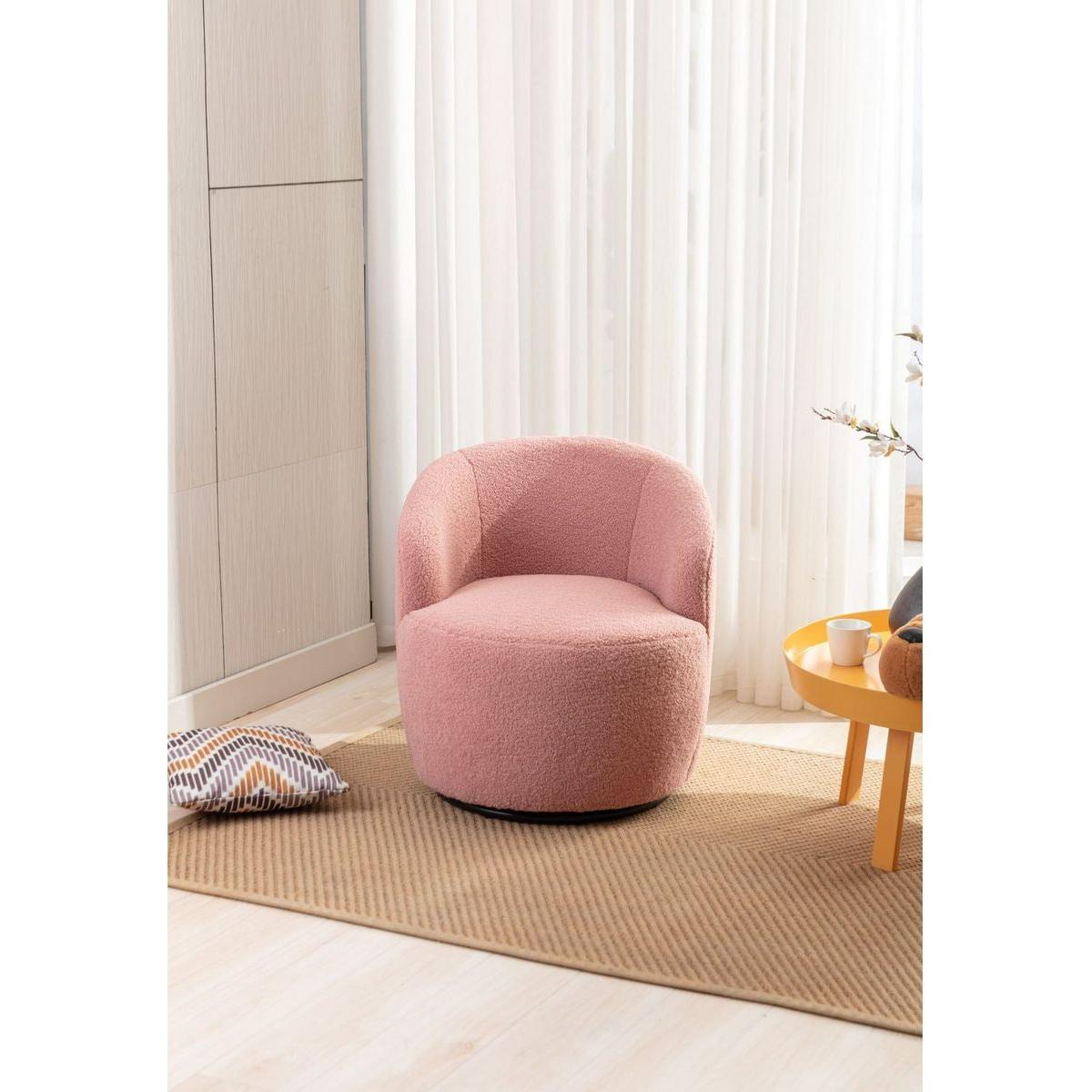 Teddy Fabric Swivel Accent Armchair Barrel Chair With Black Powder Coating Metal Ring,Light Pink