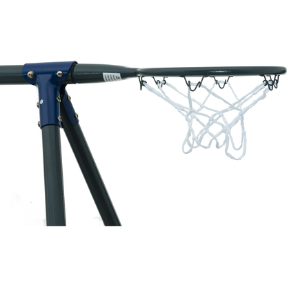 XNS052 grey and blue interesting six function swingset with net swing metal plastic safe swing set 440lbs for outdoor playground for age 3+ with 31.5in net swing