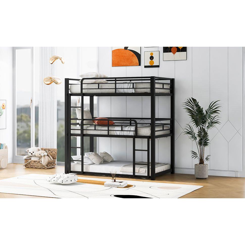 Metal Twin Size Triple Bunk Bed, Black - Streamdale Furniture