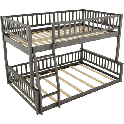 Full XL over Queen Bunk Bed with Ladder and Guardrails, Gray