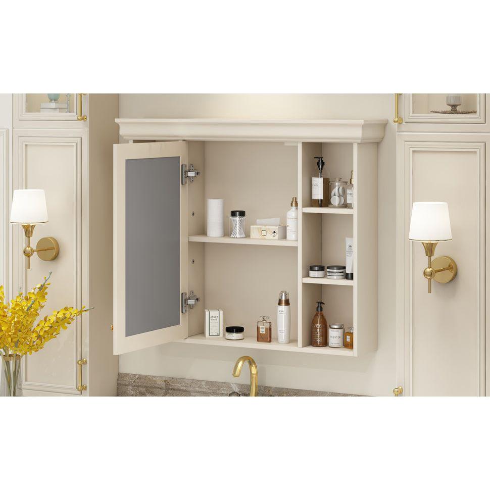 35" x 28" Blue Wall Mounted Bathroom Storage Cabinet with Mirror Door, Modern Bathroom Wall Cabinet with Mirror, Medicine Cabinet with 6 Open Shelves