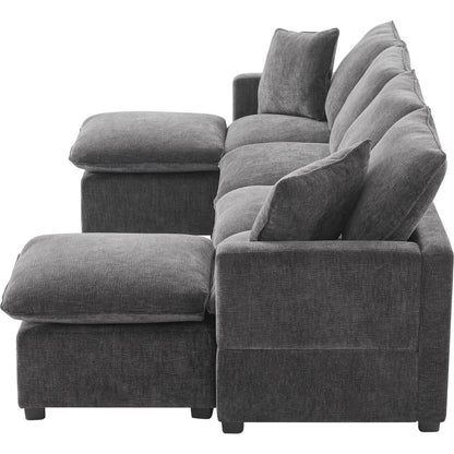 110x57" Modern U Shape Modular Sofa, 6 Seat Chenille Sectional Couch Set with 2 Pillows Included, Freely Combinable Indoor Funiture for Living Room, Apartment, Office, 2 Colors