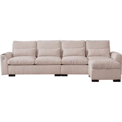 114.5"Modern Modular L Shaped Chenille Sofa Couch Reversible Ottoman With Storage Removable and Washable Cushions Sofa With USB Ports & Cup Holder For Living Room