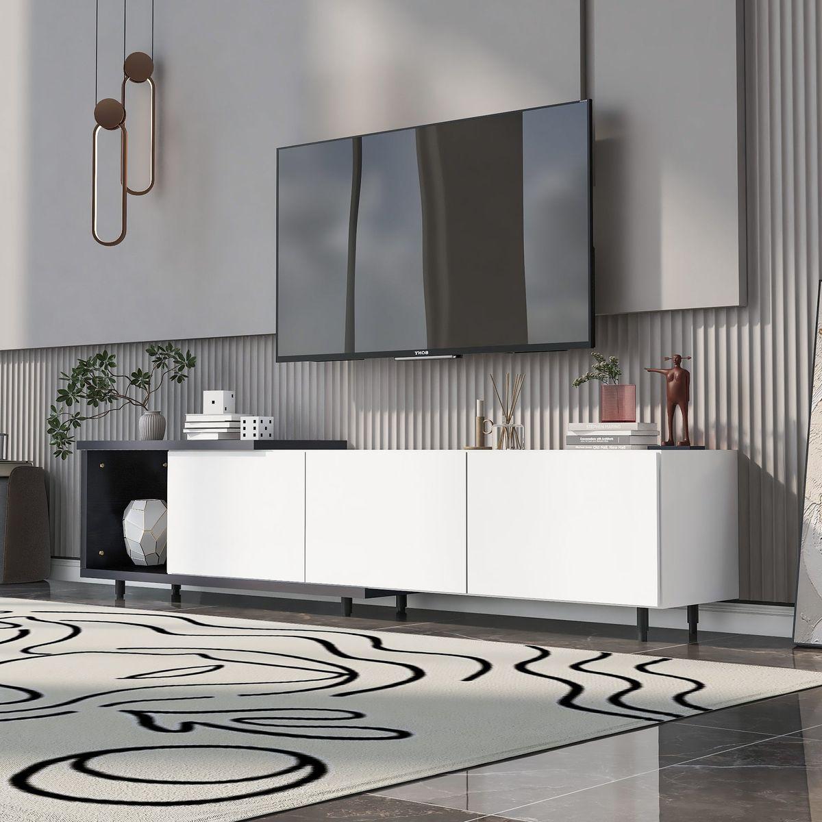 U-Can  70.1''-100'' Modern Stylish ExtendableTV Stand  TV Cabinet for 80+inch TV, Black+White (Old SKU: WF299723AAK) Date of Expected Arrival: 11.25