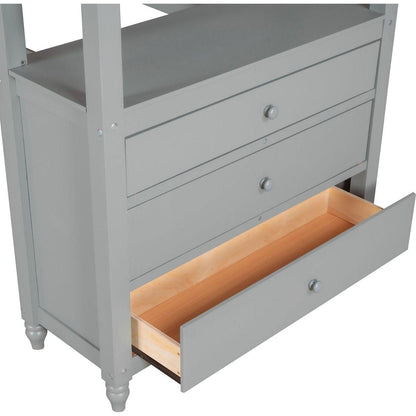 Twin size Loft Bed with Drawers and Desk, Wooden Loft Bed with Shelves - Gray