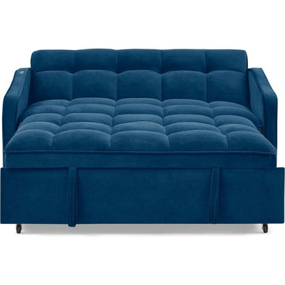 Loveseats Sofa Bed with Pull-out Bed,Adjustable Back and Two Arm Pocket,TypeC and USB Charging with Copper nail,Blue (47"x53"x31")