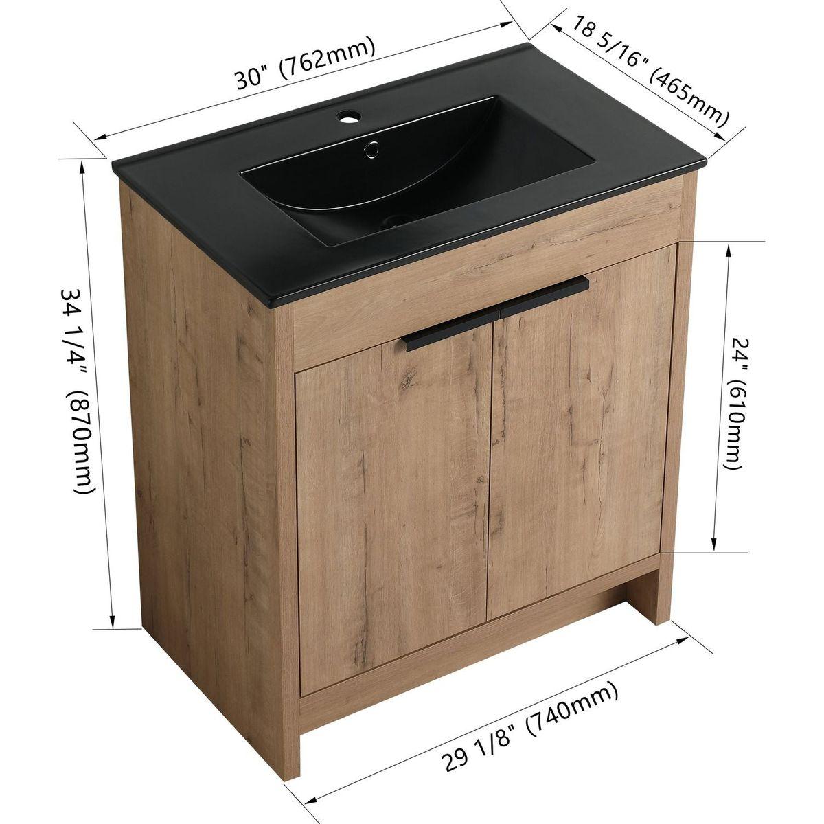 30" Freestanding Bathroom Cabinet With Basin & 2 Soft-Close Cabinet Doors ((KD-PACKING),BVB02430IMO-