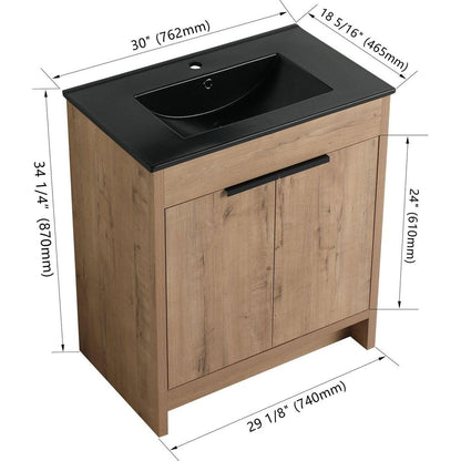 30" Freestanding Bathroom Cabinet With Basin & 2 Soft-Close Cabinet Doors ((KD-PACKING),BVB02430IMO-