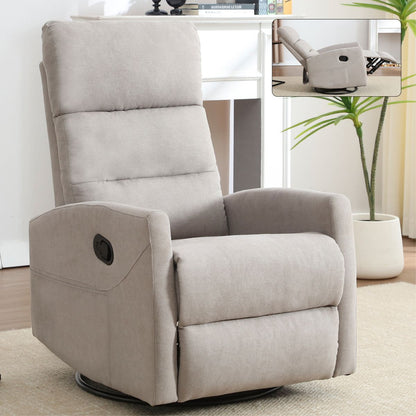 Manual Recliner Chair with Rocker and Swivel in Fabric for Living Room, Grey