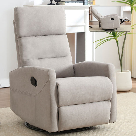 Manual Recliner Chair with Rocker and Swivel in Fabric for Living Room, Grey