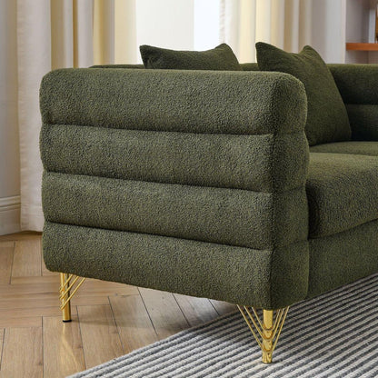 60Inch Oversized 2 Seater Sectional Sofa, Living Room Comfort Fabric Sectional Sofa-Deep Seating Sectional Sofa, Soft Sitting with 2 Pillows for Living Room, Bedroom, Office, Green teddy