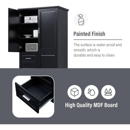 Tall and Wide Storage Cabinet with Doors for Bathroom/Office, Three Drawers, Black