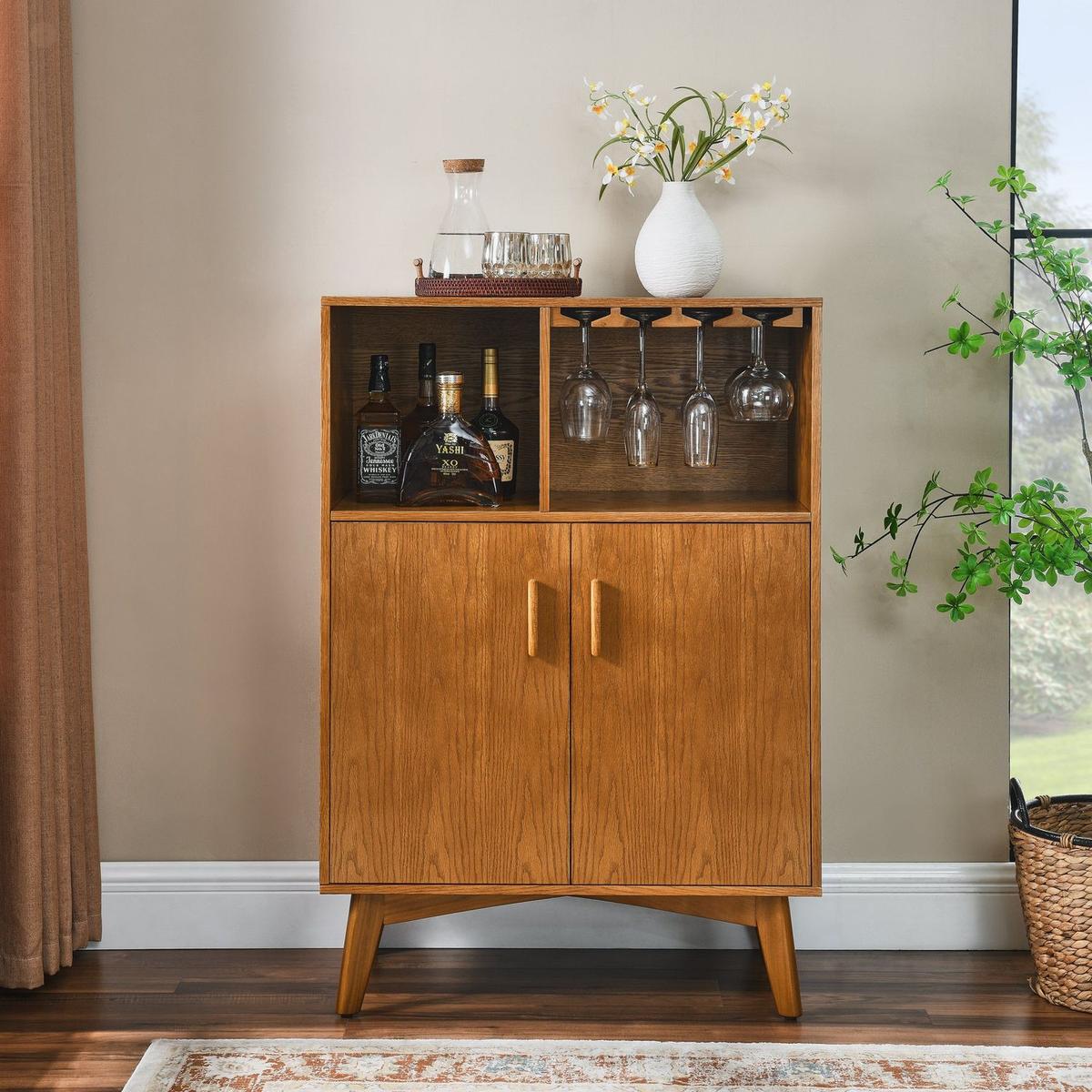31.5" Liquor Cabinet with Wine Glass Holder & Wine Rack & Adjustable Shelf, Wine Cabinet, Kitchen Coffee Bar Cabinet, Rustic Sideboard Buffet Cabinet with storage for Home Farmhouse Dining Room - Streamdale Furniture
