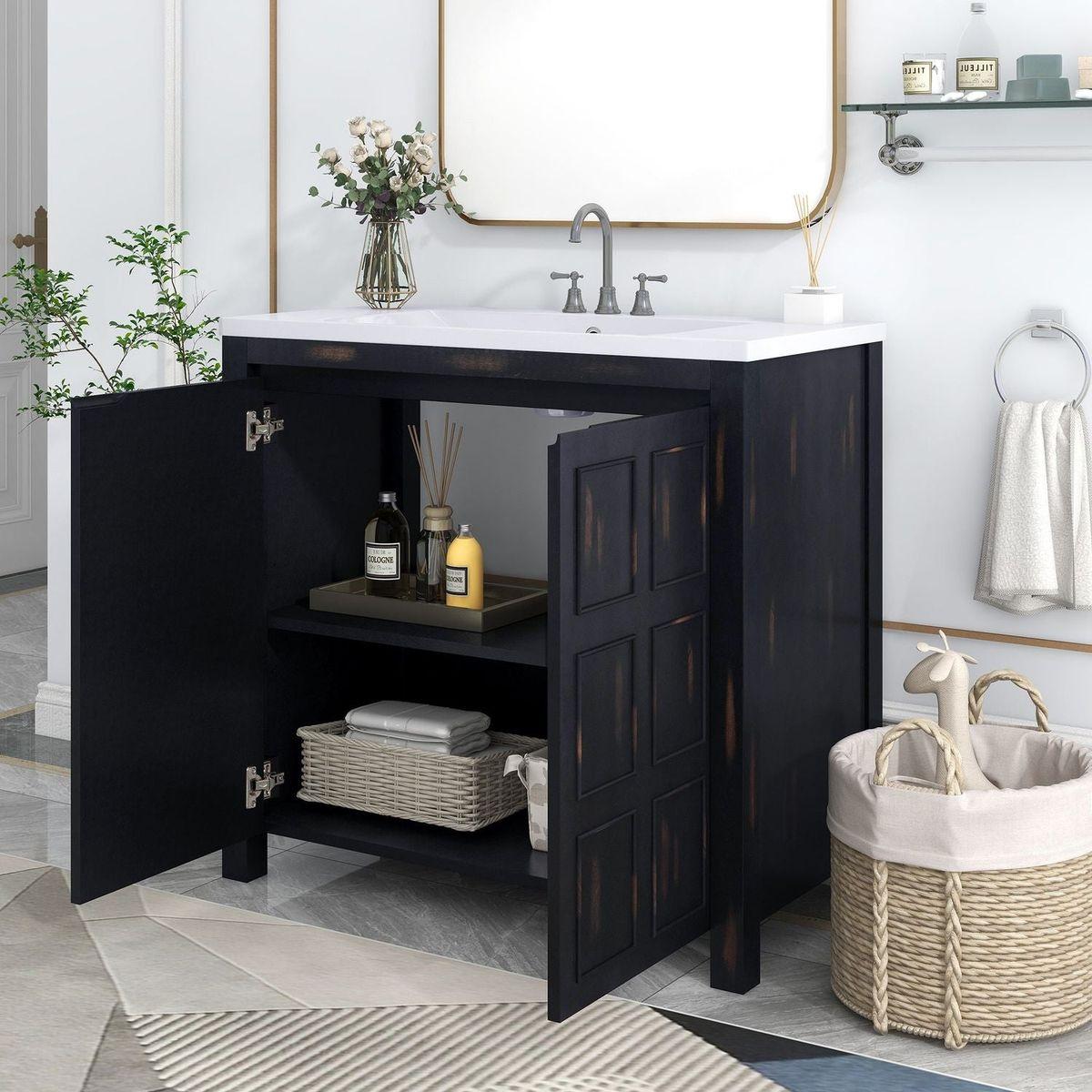 36" Bathroom Vanity Organizer with Sink, Combo Cabinet Set, Bathroom Storage Cabinet, Retro Espresso