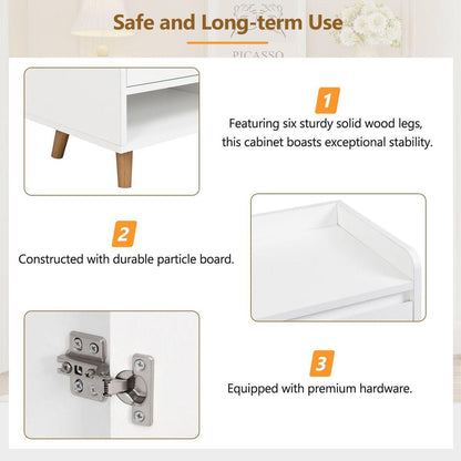 Sleek and Contemporary Shoe Cabinet with Adjustable Shelves, Minimalist Home Organizer with Solid Wood Legs, Storage Sideboard for Entryway, Living Room, White