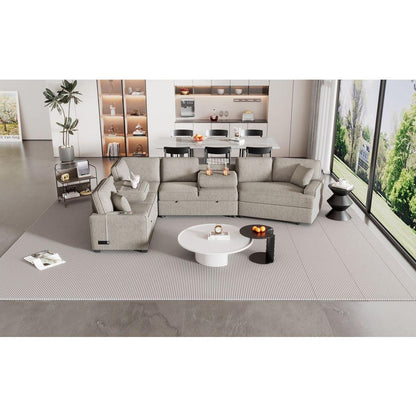 126" L-shaped Sofa Sectional Sofa Couch Pull-out Sofa Bed with Charging Devices and Cup Holders for Living Room, Beige