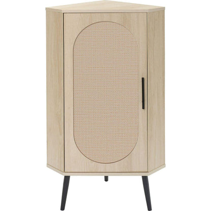 Corner cabinet, Rattan door,Freestanding Corner Tables For Small Spaces, Corner Shelf Stand For Living Room, Kitchen, Bathroom, Bedroom