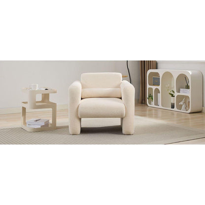 Modern Accent Chair Lambskin Sherpa Fabric Upholstered Comfy Reading Arm Chair Soft Padded Armchair with Back and Pillow for Living Room Bedroom Reception Waiting Room Office, Cream