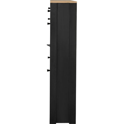 Functional Entryway Organizer with 2 Flip Drawers, Wood Grain Pattern Top Shoe Cabinet with Drawer, Free Standing Shoe Rack with Adjustable Panel for Hallway, Black