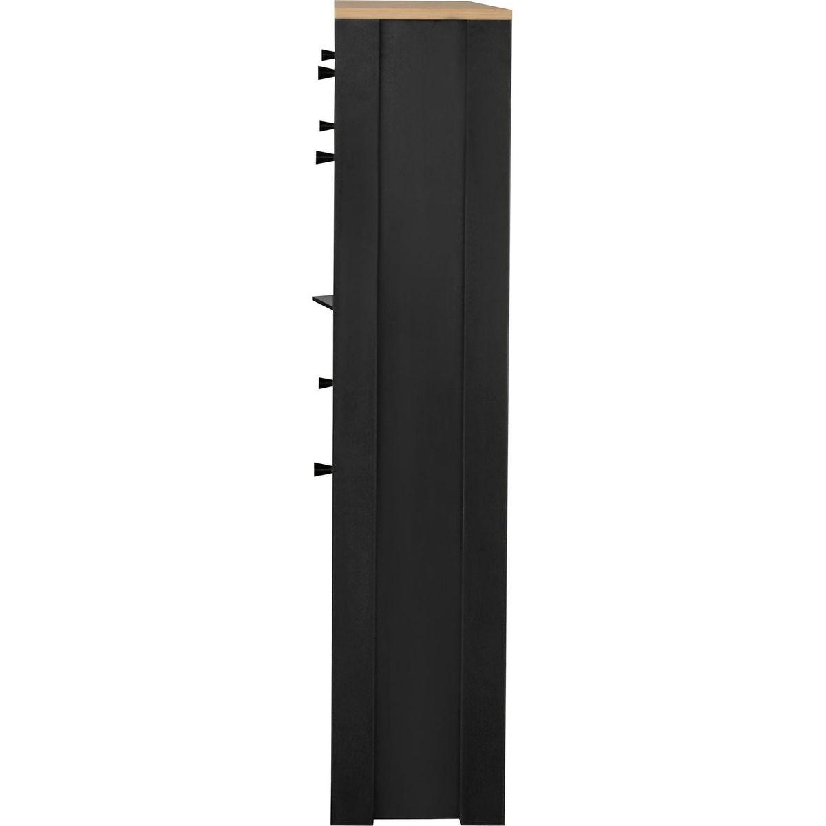 Slim Shoe Cabinet Set with 4 Flip Drawers, Wood Grain Pattern Top Shoe Storage Solution with Adjustable Panel, Modern Style Shoe Rack with Drawers for Hallway, Black