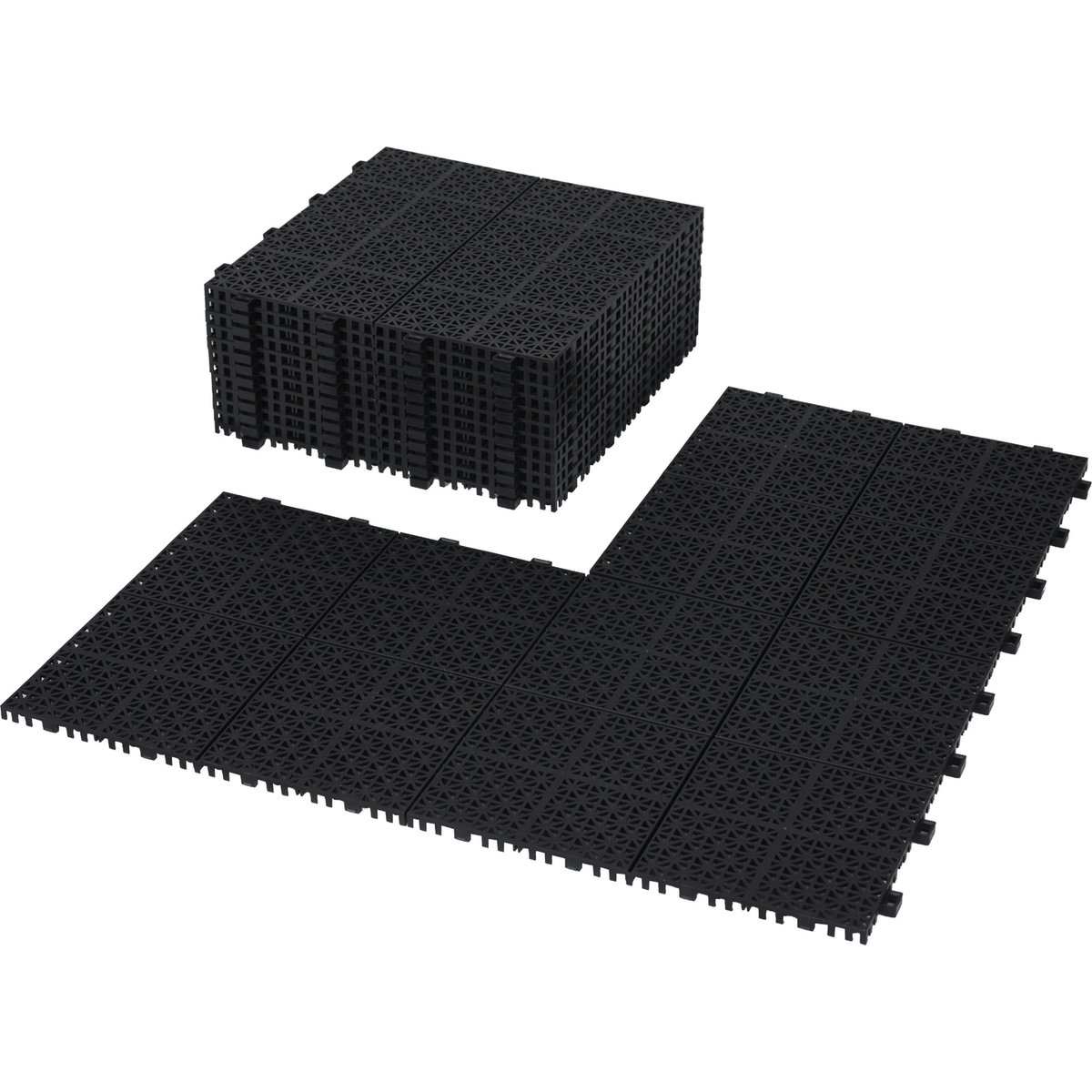 12 x 12 Inch Black Interlocking Deck Tiles Plastic Waterproof Outdoor All Weather Anti-slip Bathroom Shower Balcony Porch Strong Weight Capacity Upto 6613 LBS, Rosette Pattern Pack of 12